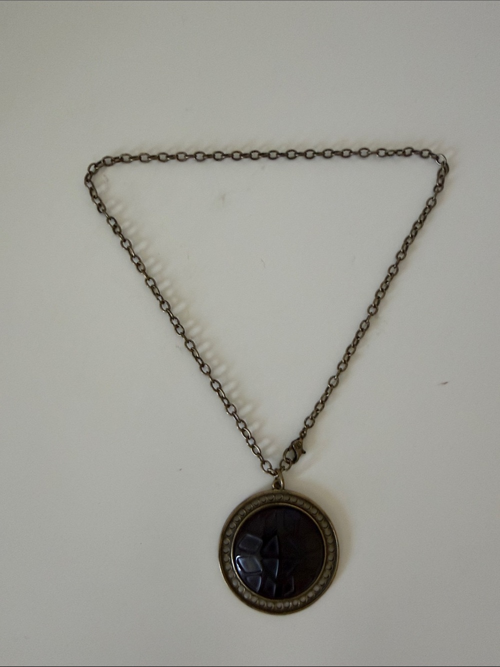 Bronze-Tone Pendant Necklace with Black Faceted Center